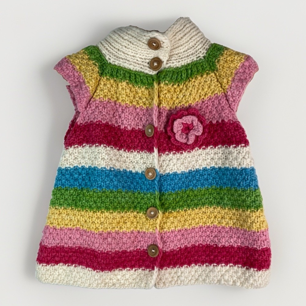 Chibella Toddler Girls Colorful Striped Crochet Knit Button Up Dress Size 3/4T?